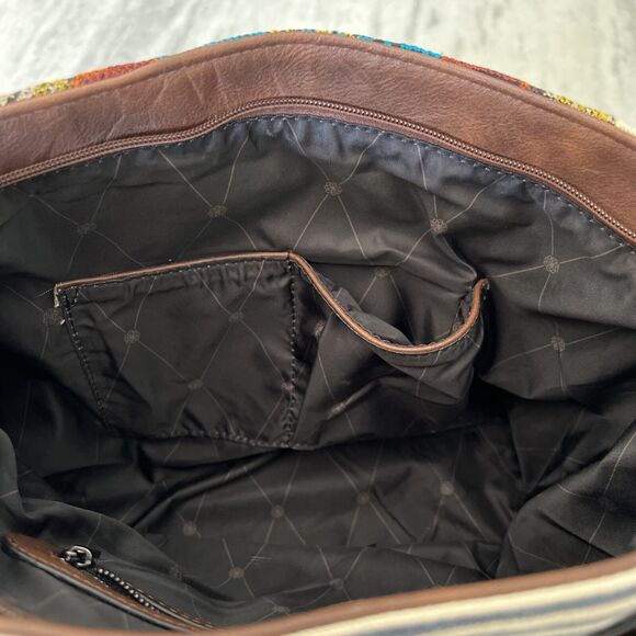 MMS Aztec & Stripe Print Satchel Tote w/Fringes Purse Handbag Removable Strap - Picture 12 of 16